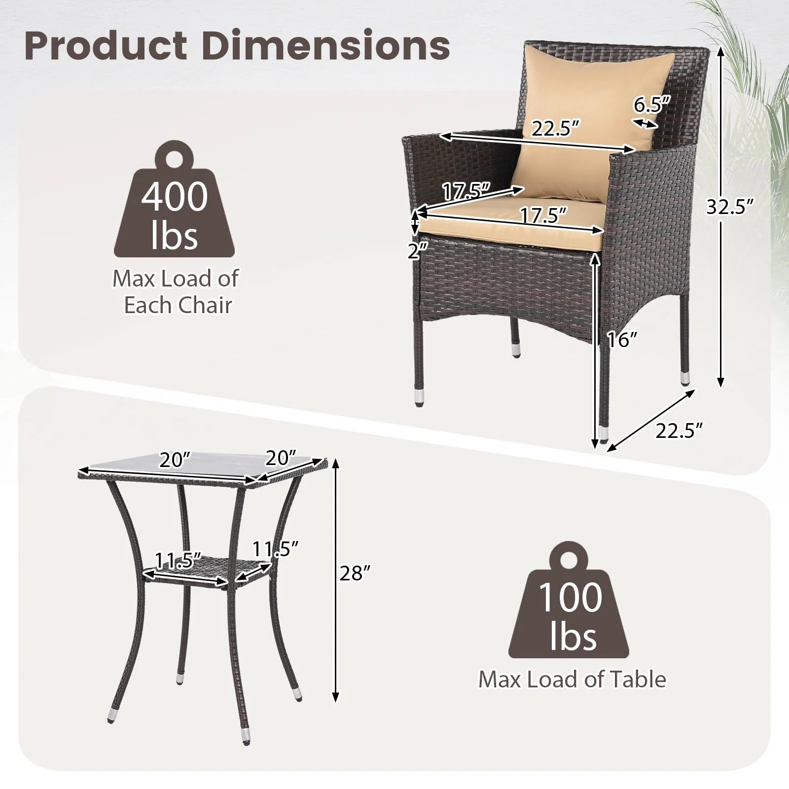 Tangkula 3 Pieces Patio Wicker Bistro Set - 2 Rattan Chairs w/ 2-Tier Tempered Glass Table - Product image 3