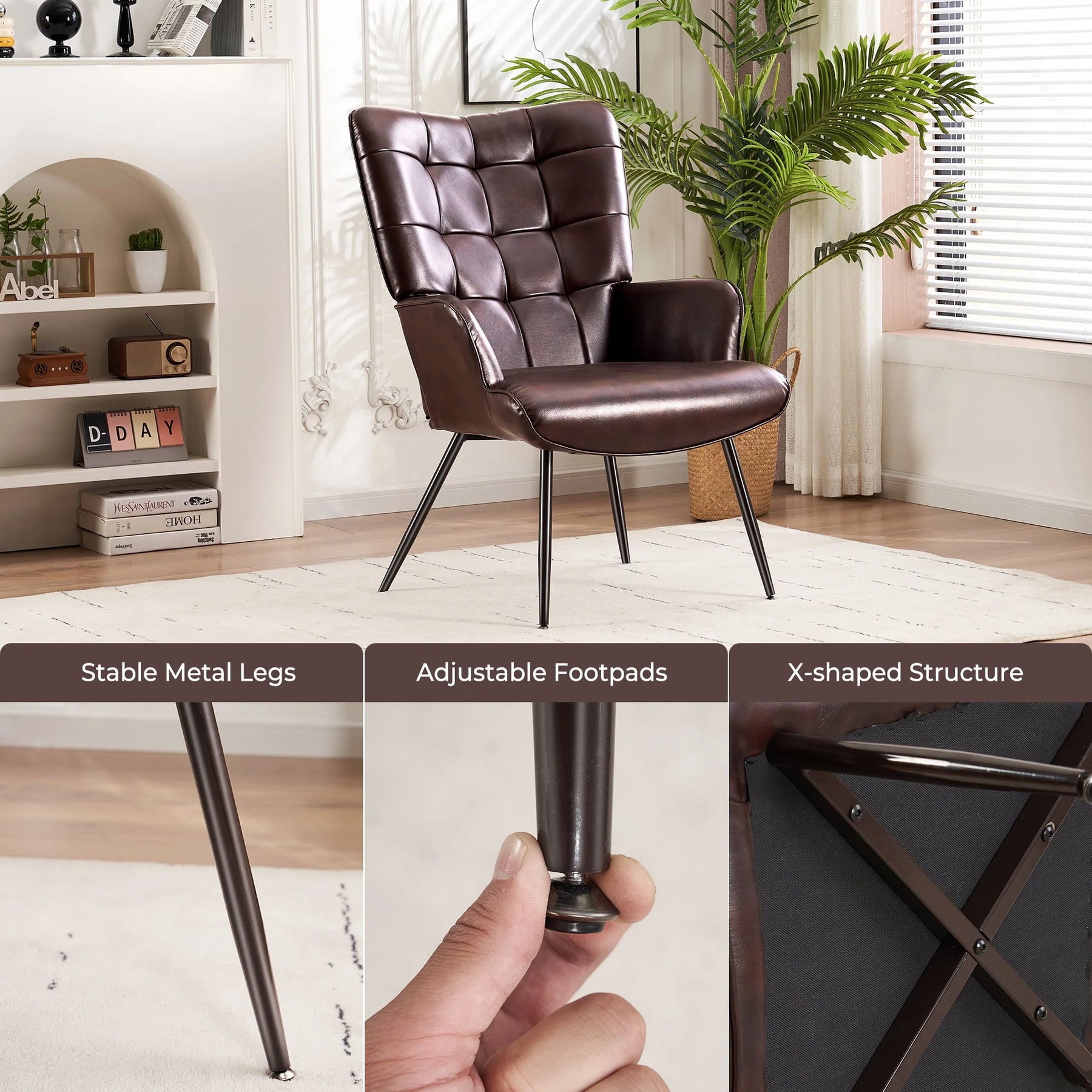 Unikome Livingroom Chair Modern Accent Chair, Faux Leather Wingback Accent Chair PU Leather Accent Chair - Product image 4