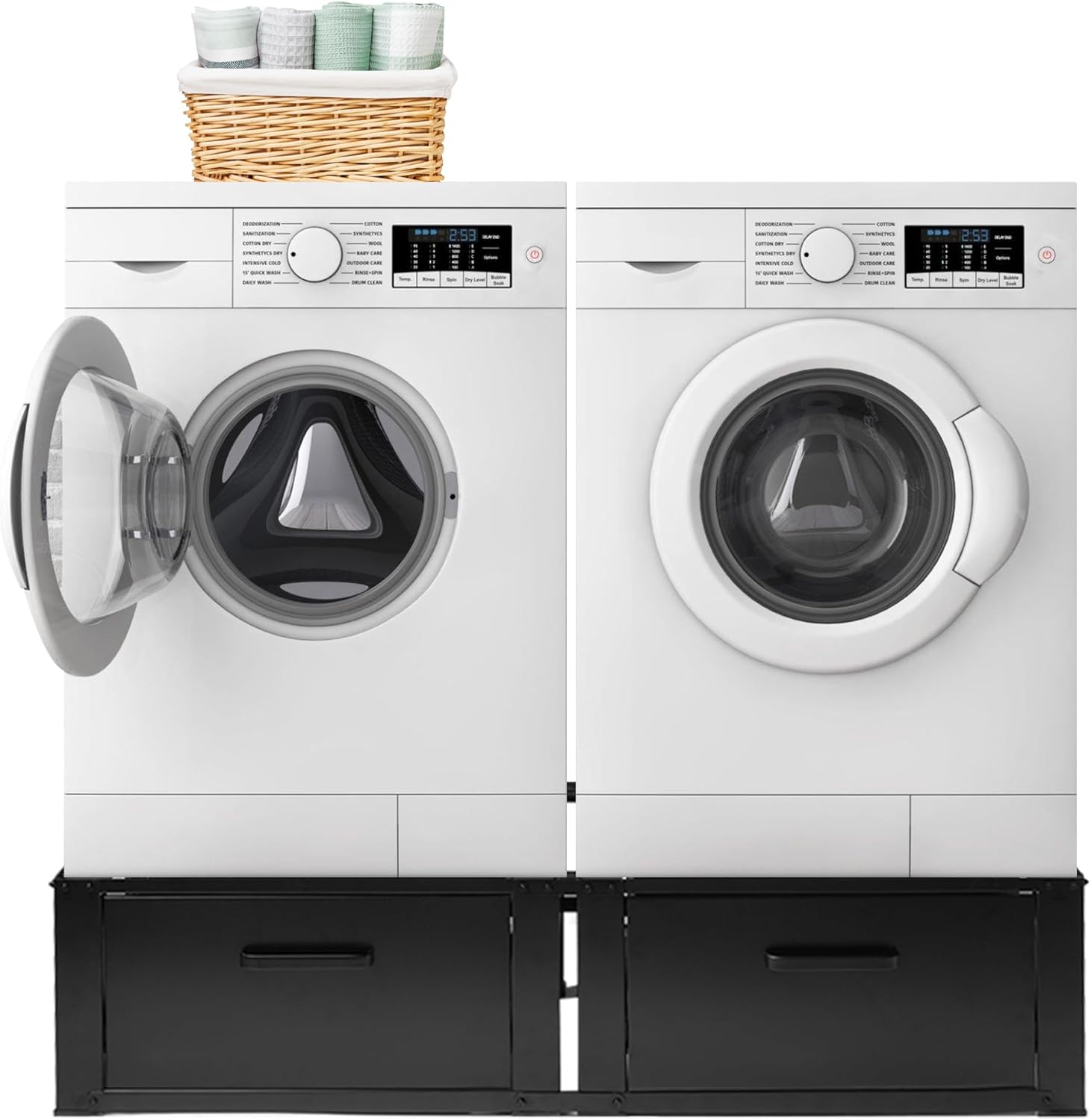 Vonia Double Riser for Washing Machine and Tumble Dryer – With Drawer – Robust Washing Machine Stand – Black