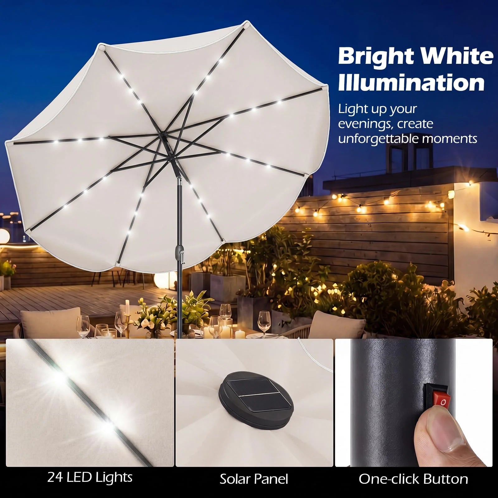 Tangkula 9 FT Solar Patio Umbrella with Base Included - Product image 3