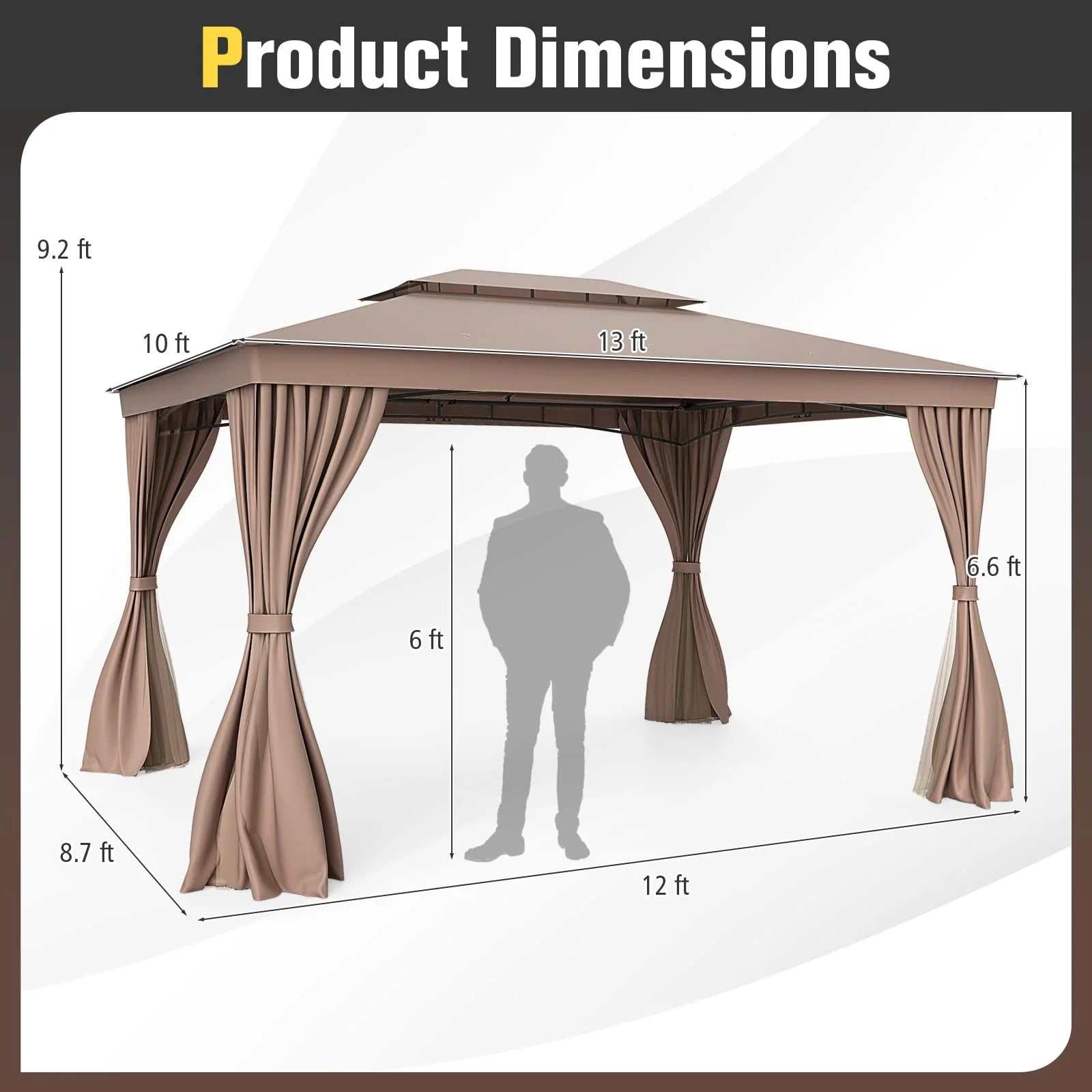 Tangkula 10x13 FT Metal Patio Gazebo with Mesh Netting & Privacy Curtains - Product image 2