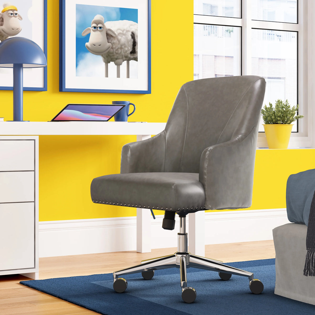 Serta Leighton Home Office Desk Chair Chrome Nailheads Twill Fabric Lilac Purple - Product image 37