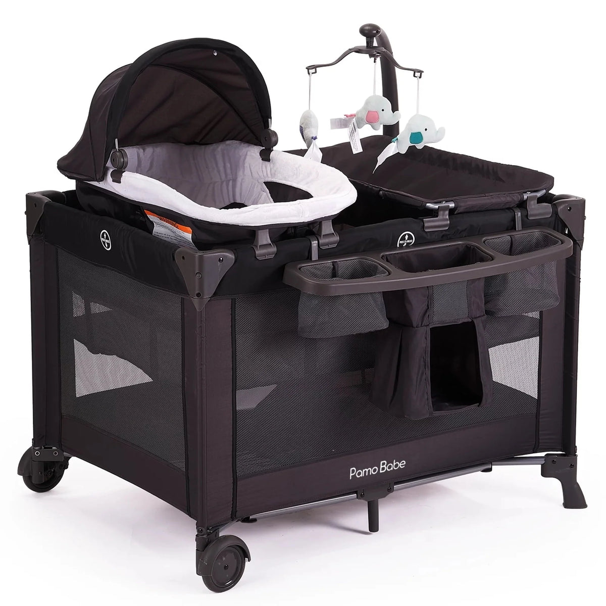 Pamo Babe Unisex Nursery Center Playard with Bassinet & Changing Table, Black - Product image 1