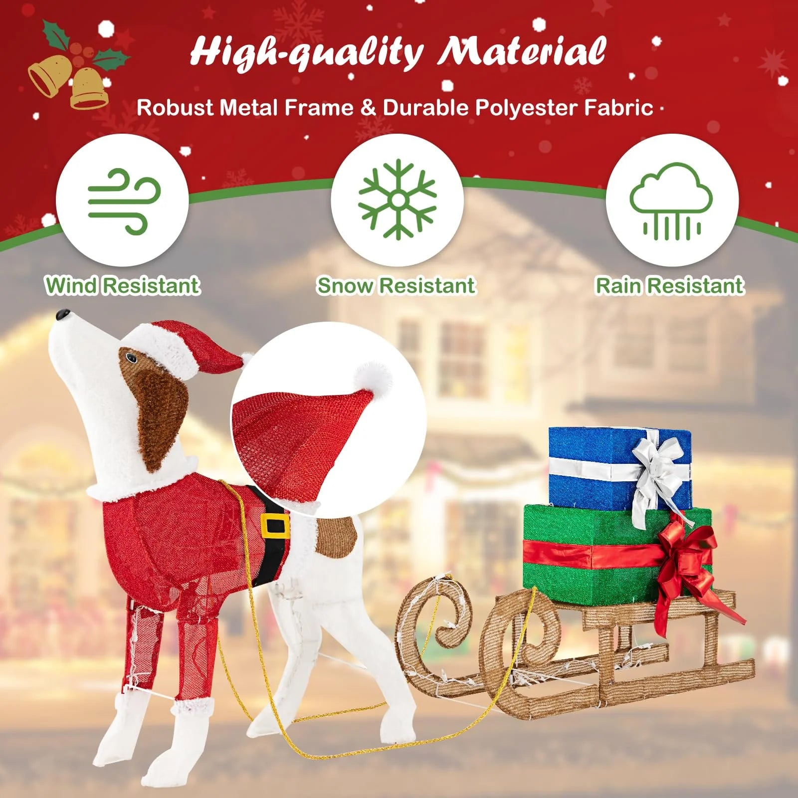 Tangkula Lighted Christmas Dog with Sleigh & Gift Boxes Combo Decorations