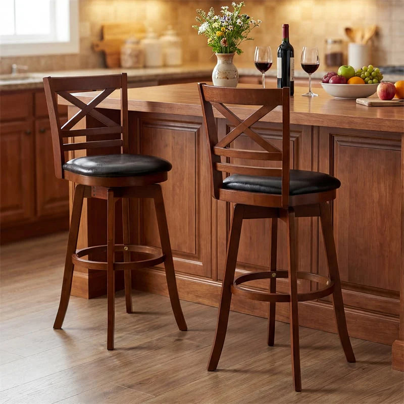 Set of 2 Swivel Bar Stools, 30.5" Bar Height Chairs with High Back & Faux Leather Upholstered Seat - Product image 2