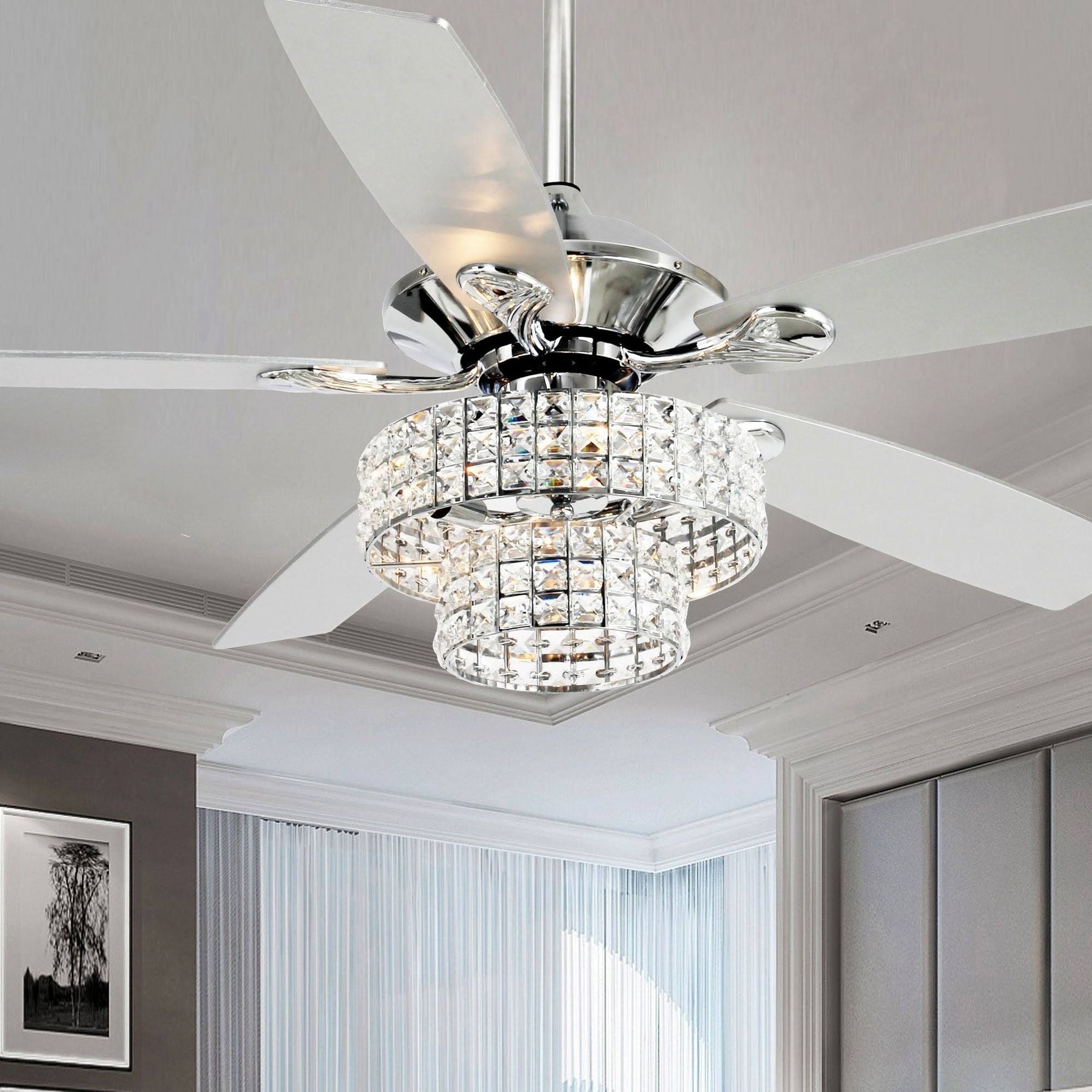 52-Inch Chrome 4-Light Crystal Shade Ceiling Fan - 52-in - Remote - Product image 1