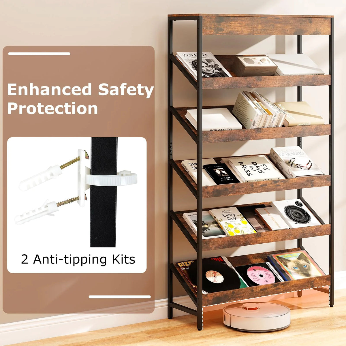 Tangkula 6-Tier Tall Freestanding Bookshelf with Angled Shelves for Home Office - Product image 6