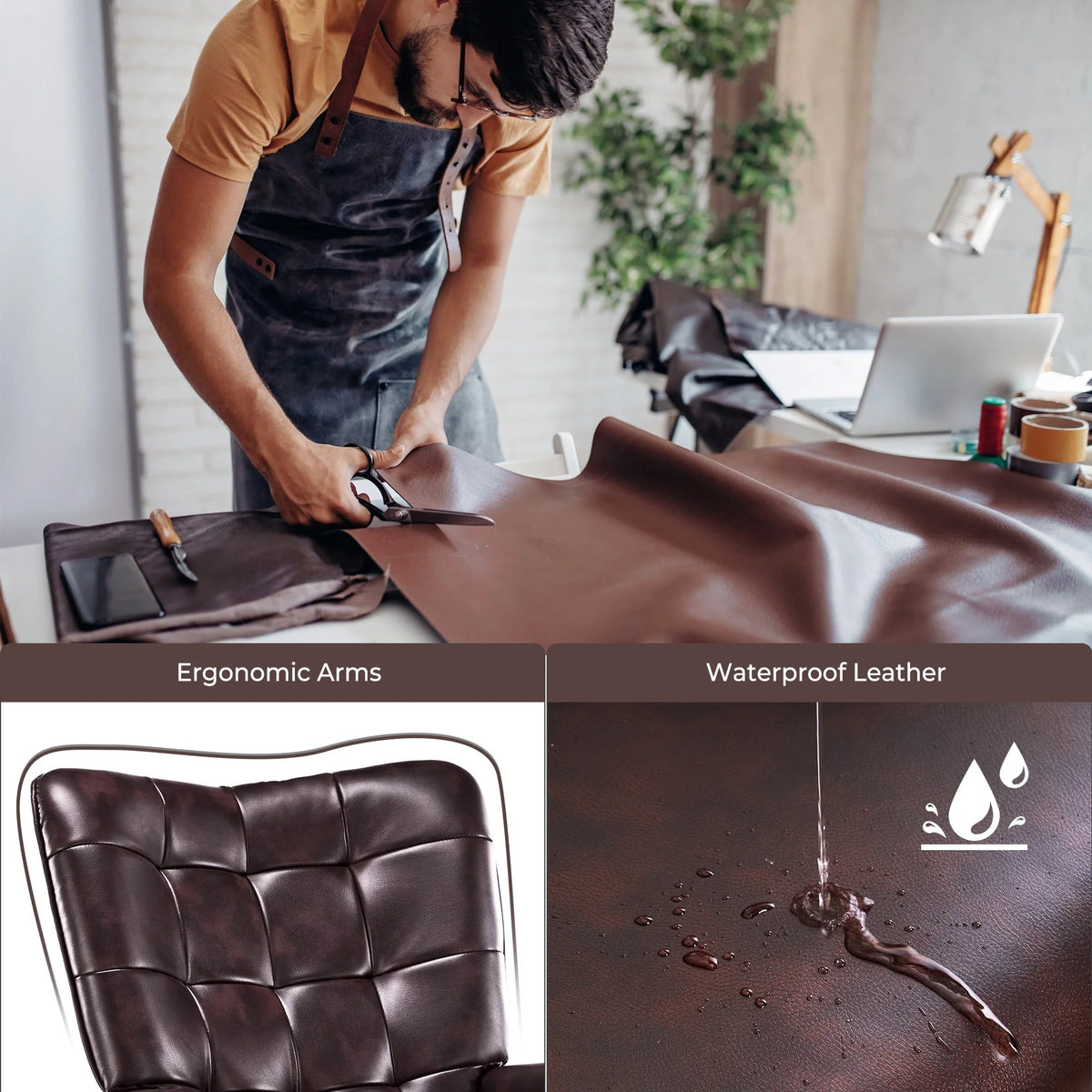 Unikome Livingroom Chair Modern Accent Chair, Faux Leather Wingback Accent Chair PU Leather Accent Chair - Product image 6