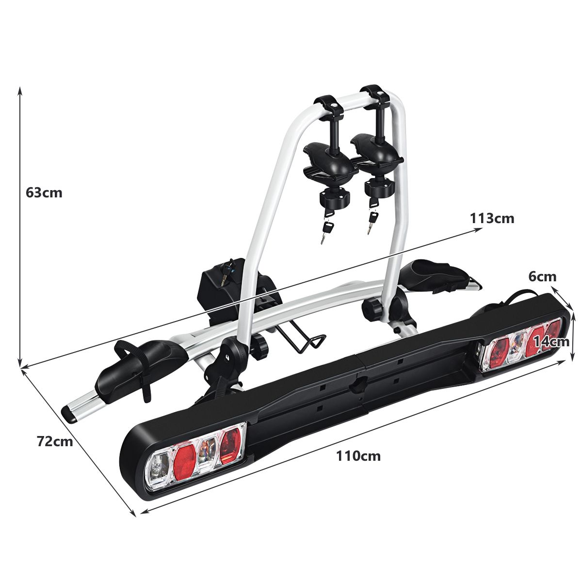 Bike carrier for hitch on SUV Sedan Van for 2 bikes Intelligent tilting design 113x72x63cm -