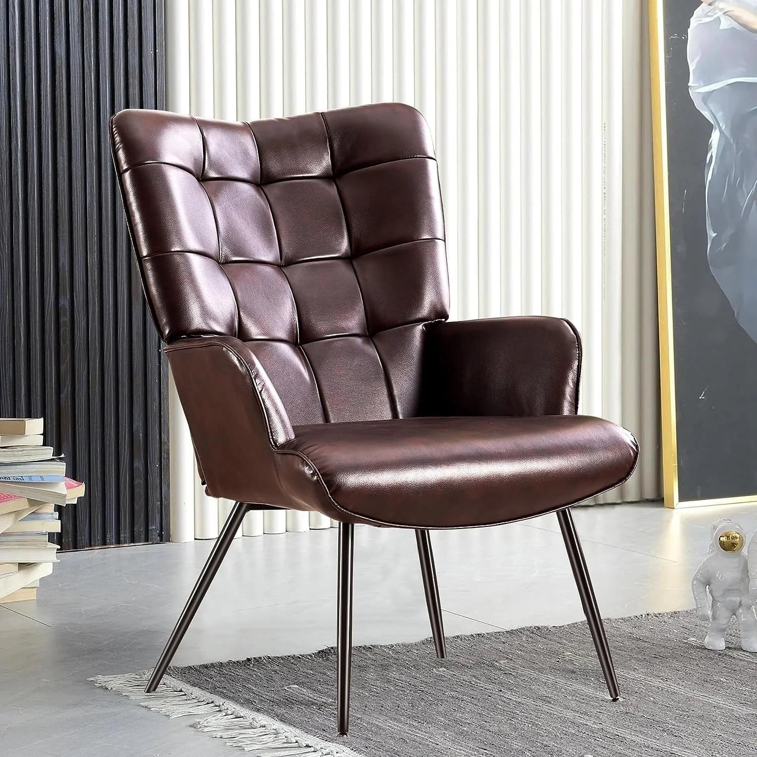 Unikome Livingroom Chair Modern Accent Chair, Faux Leather Wingback Accent Chair PU Leather Accent Chair - Product image 8