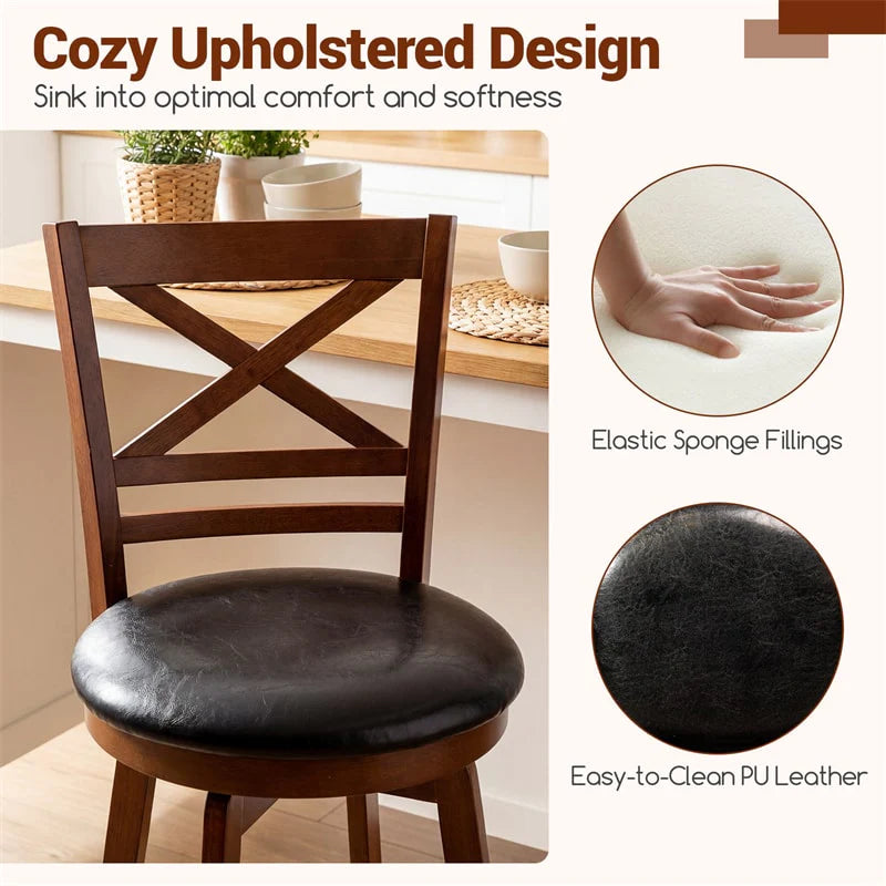 Set of 2 Swivel Bar Stools, 30.5" Bar Height Chairs with High Back & Faux Leather Upholstered Seat - Product image 5