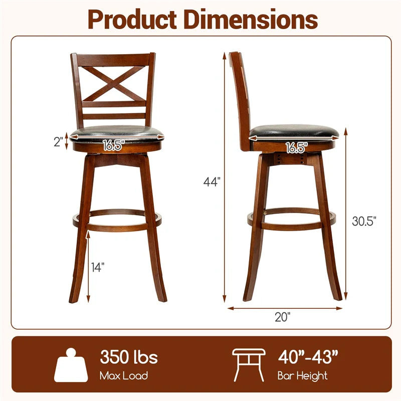 Set of 2 Swivel Bar Stools, 30.5" Bar Height Chairs with High Back & Faux Leather Upholstered Seat - Product image 3