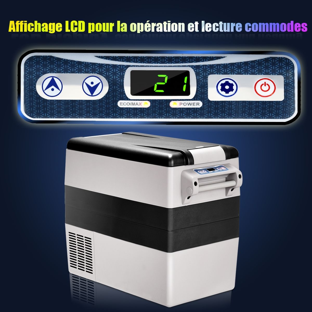 52l Car Fridge -20+10Mini Portable Fridge Lcd Screen Adapter 69x34.5x52.5cm Black+Grey -