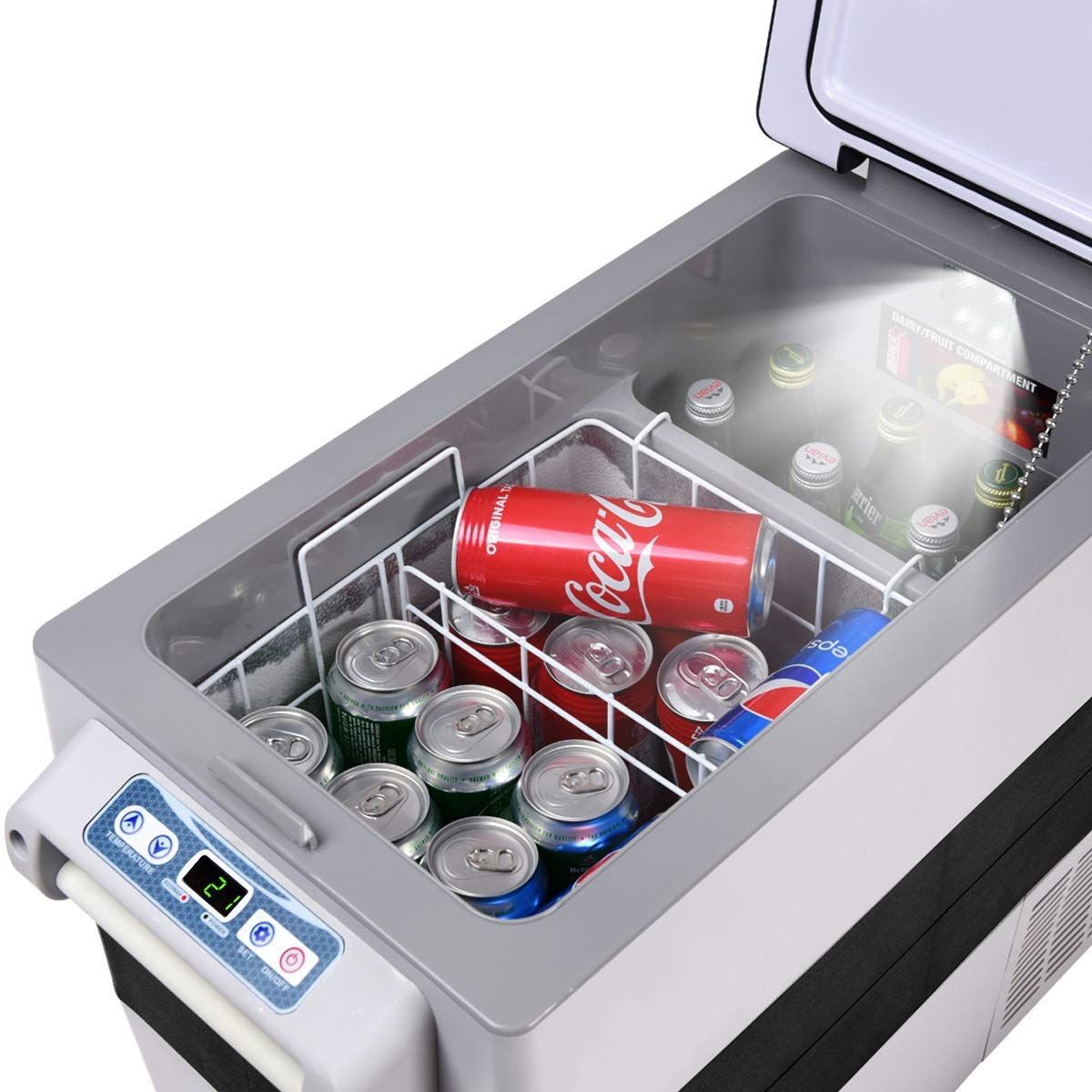 52l Car Fridge -20+10Mini Portable Fridge Lcd Screen Adapter 69x34.5x52.5cm Black+Grey -
