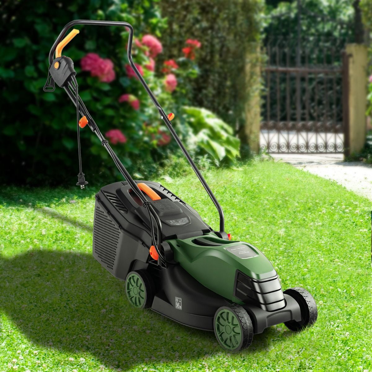 Corded Electric Lawn Mower 1500 W 4015 RPM Collection Box 35 L 3 Adjustable Height 25-65 MM Cutting Width 34 CM Green -