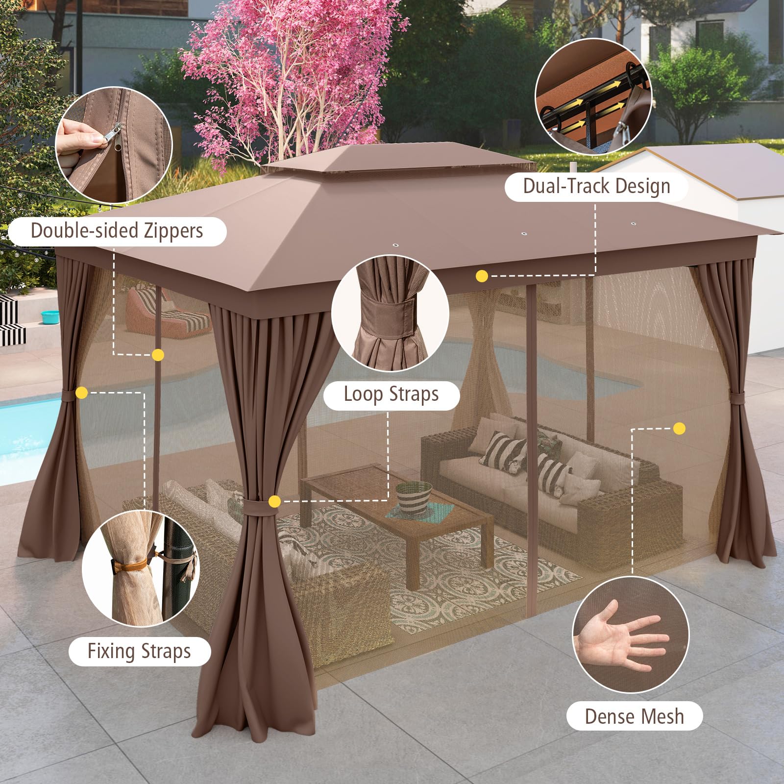 Tangkula 10x13 FT Metal Patio Gazebo with Mesh Netting & Privacy Curtains - Product image 6