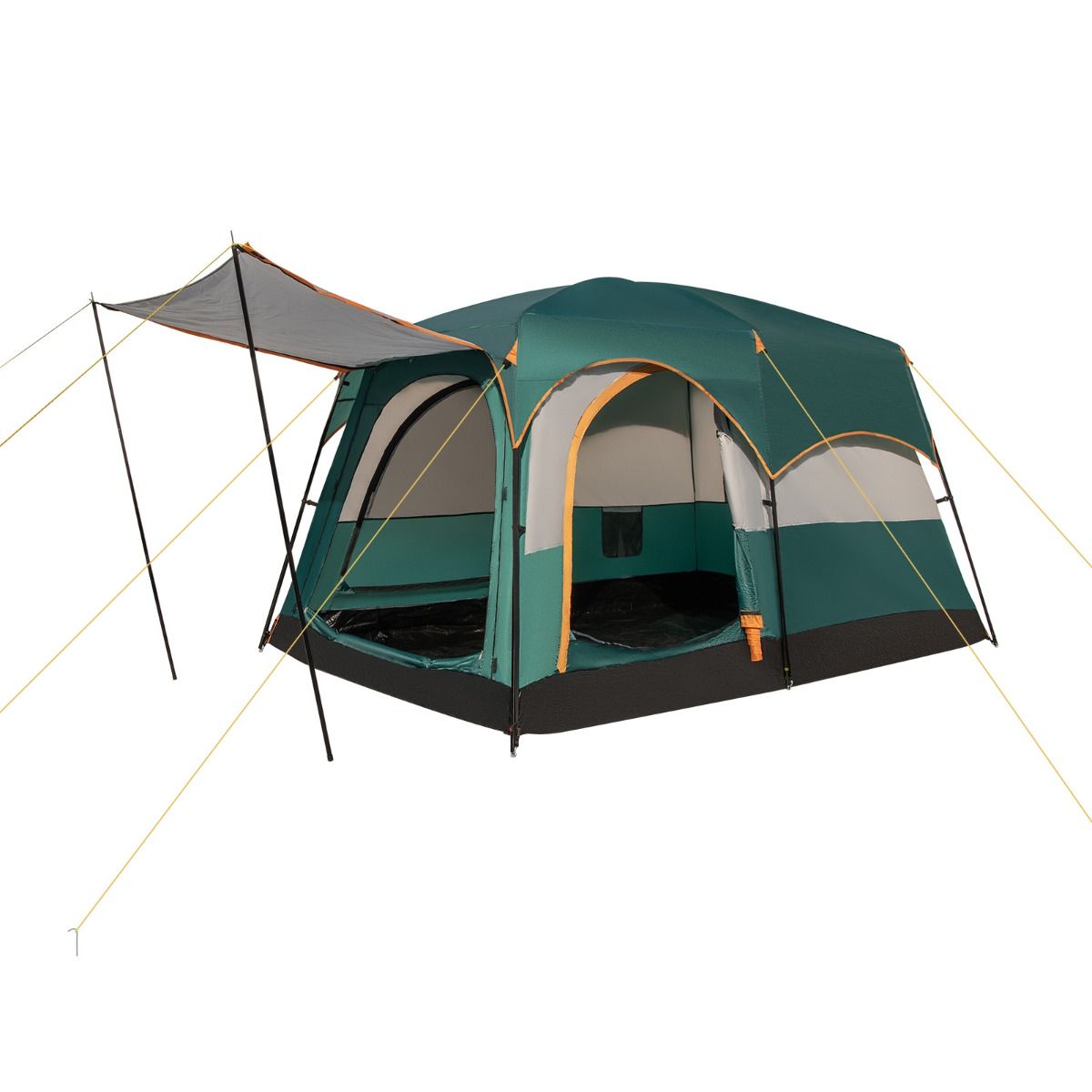 6 Person Camping Tent with 2 Rooms Double Bed Tent Double Roof PE Tarpaulin Waterproof Mesh Windows with Carry Bag Green -