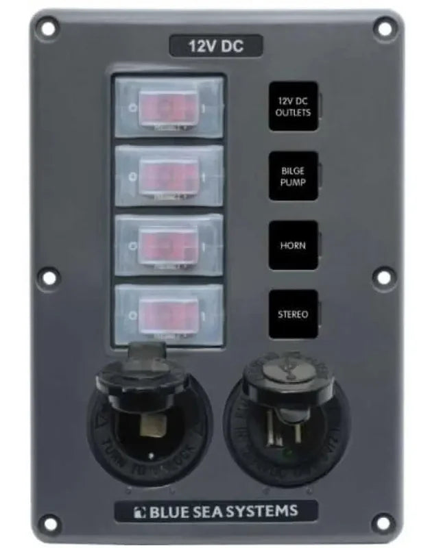 4321BSS Blue Sea Panel Switch H2O Cb 4Pos Sckt & Usb