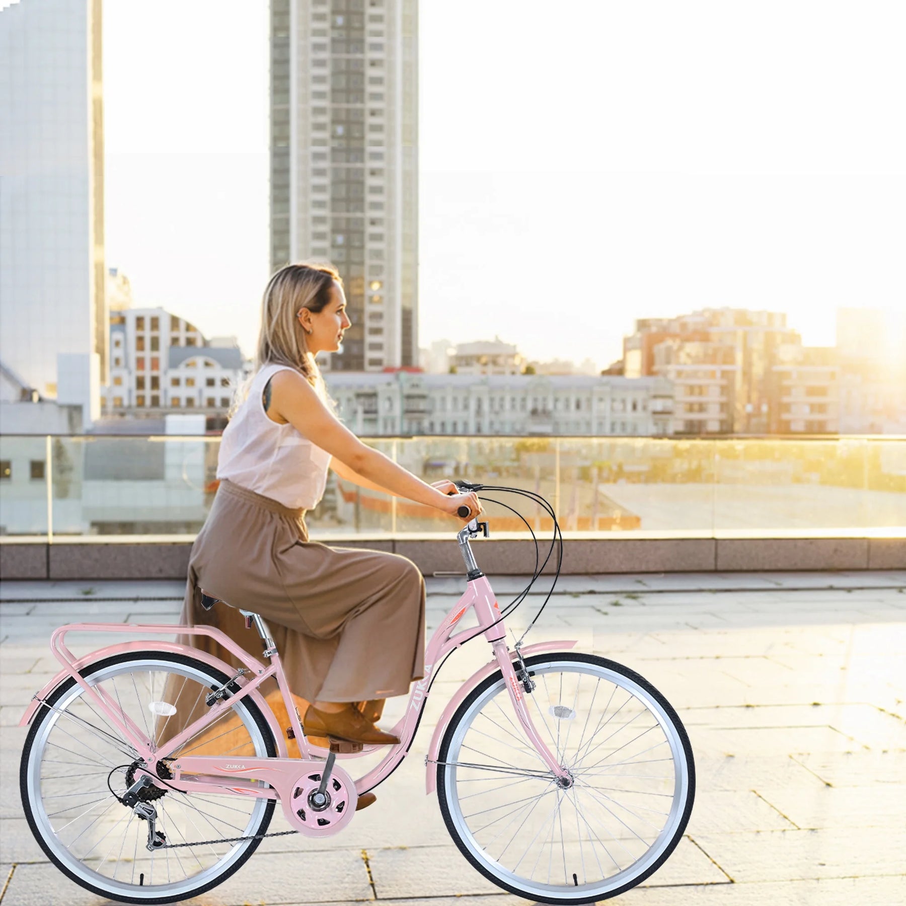 Aukfa 26" Cruiser Bike, 7 Speed Bicycle Hybrid Bikes for Women Girls Ladies, Arctic - Product image 23