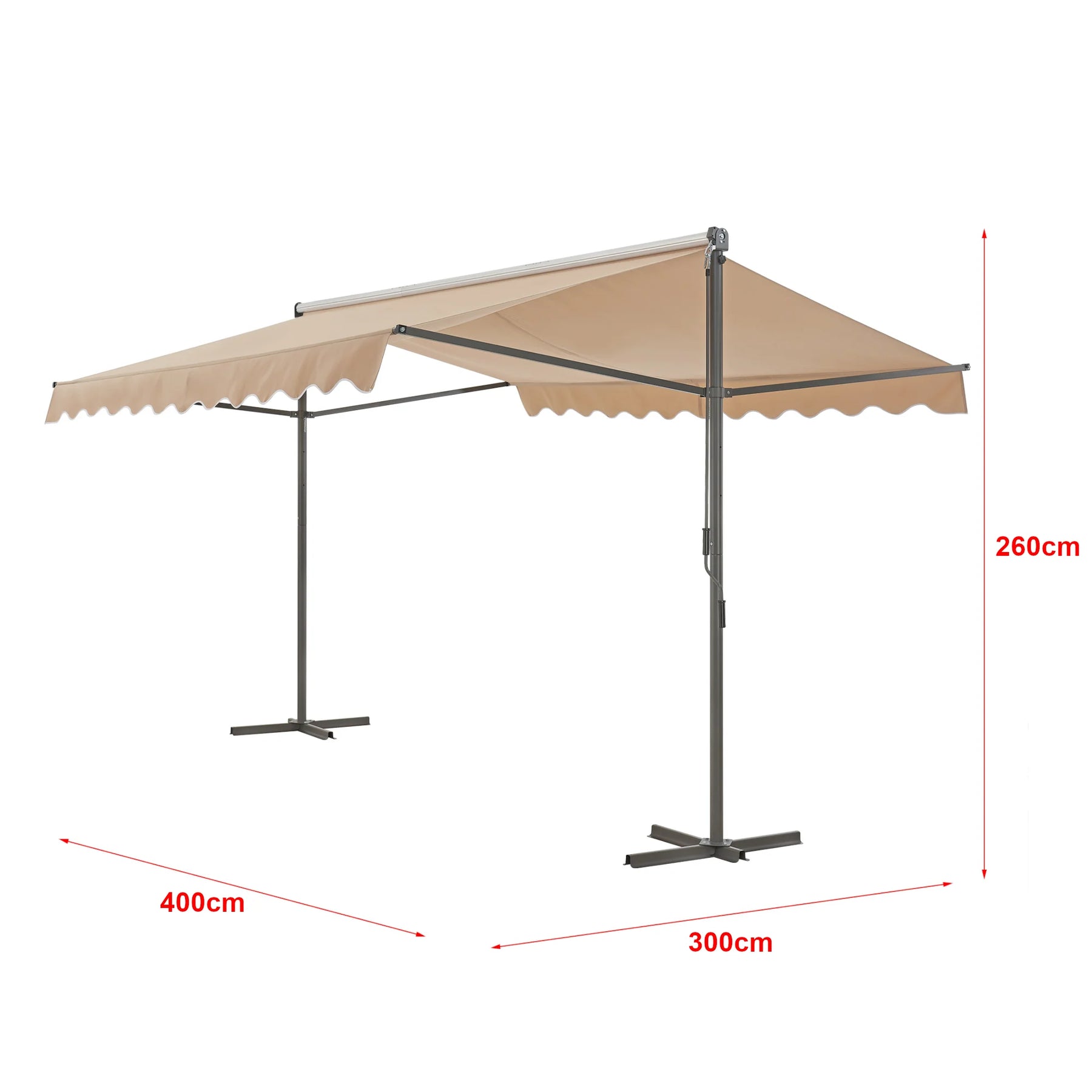 Self-supporting double slope awning 400 x 300 x 260 cm sand 03_0008295 -