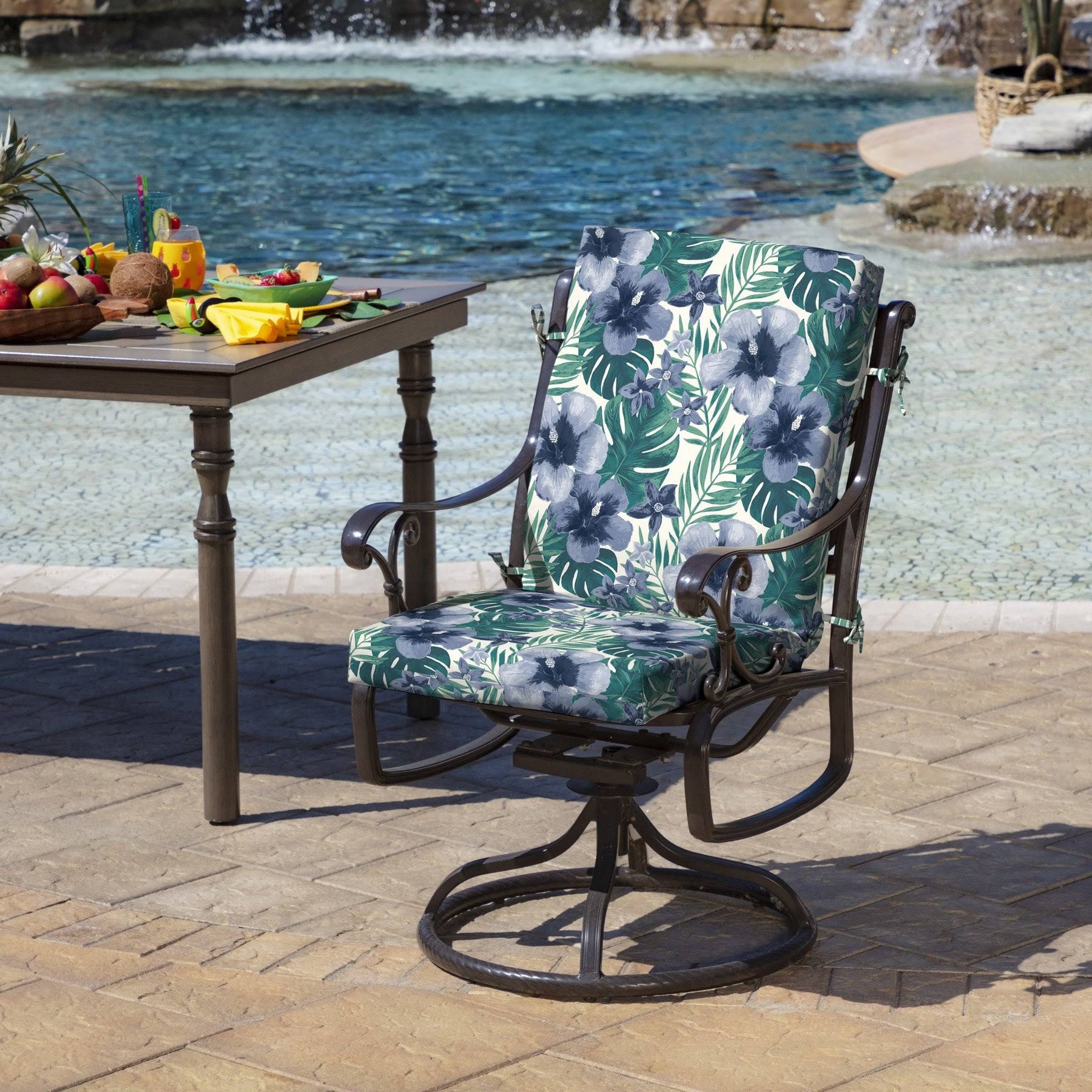 Arden Selections Salome Tropical Outdoor High Back Dining Chair Cushion Blue - Product image 1
