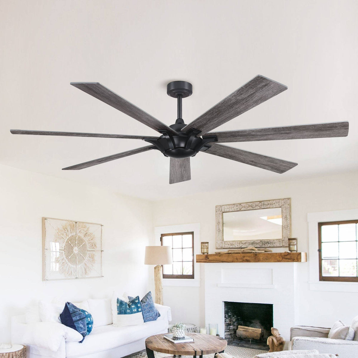 Farmhouse Reversible 7-Blade Outdoor Ceiling Fan - 72", Black - Product image 1