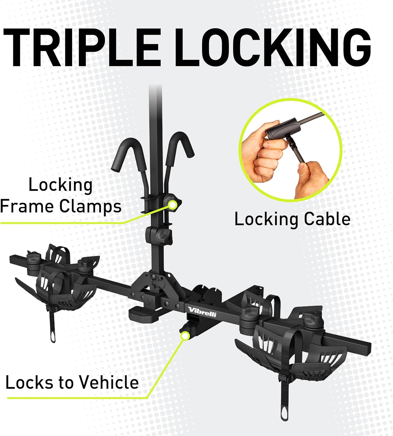 Vibrelli Electric Bike Hitch Rack - 2 Electric Bike Racks for Fat Tires, Mountain Bikes, Standard Bikes - 65 lbs Per Bike - Patented Anti-Wobble - Cars and SUVs - Platform