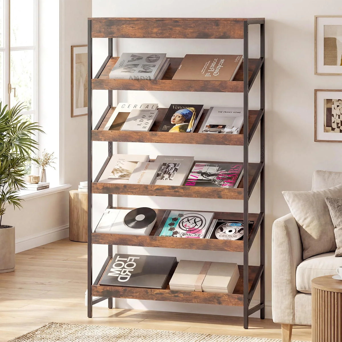 Tangkula 6-Tier Tall Freestanding Bookshelf with Angled Shelves for Home Office - Product image 3