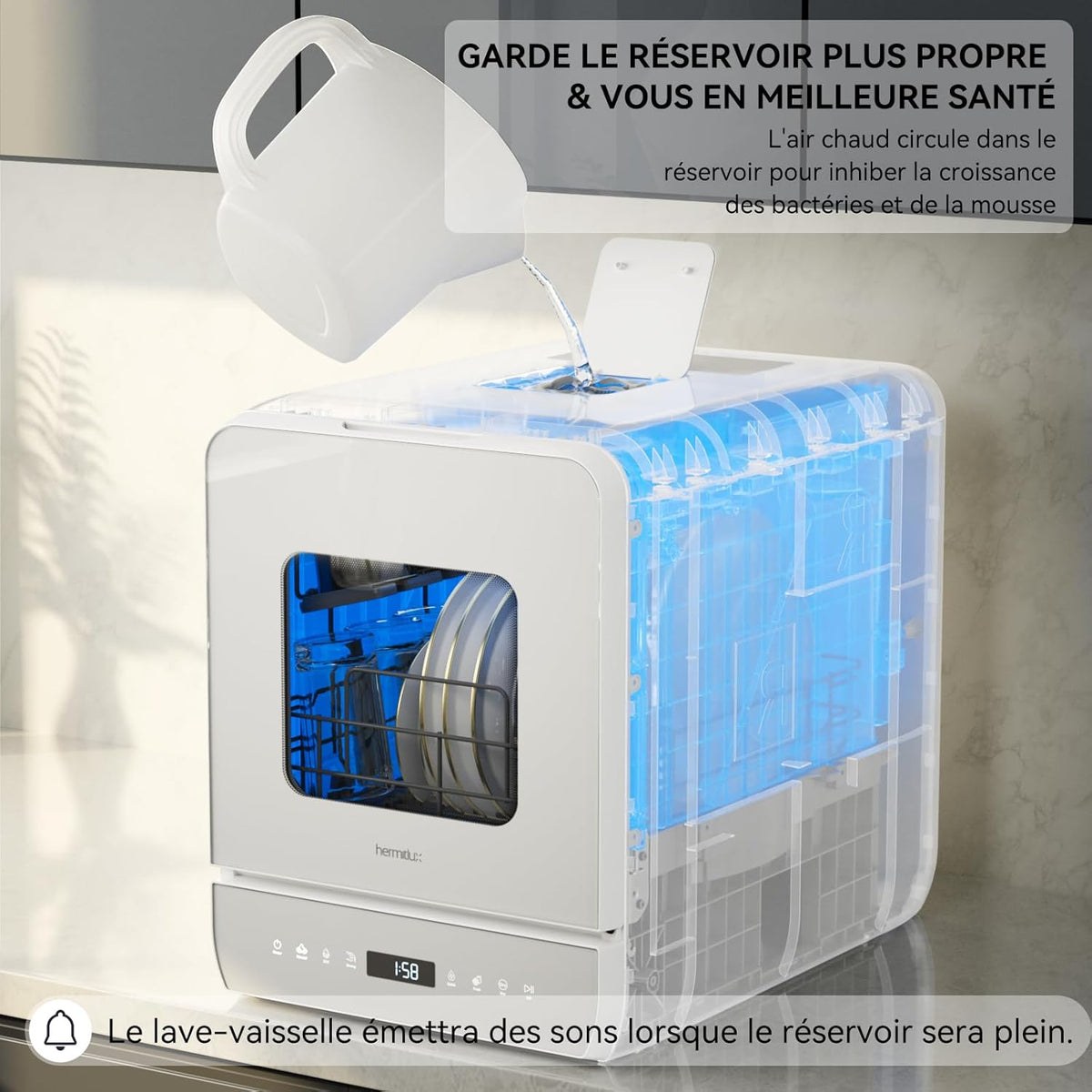 Hermitlux Mini Tabletop Dishwasher, 6+1 Washing Programs, 5 Place Settings and 5L Water Tank
