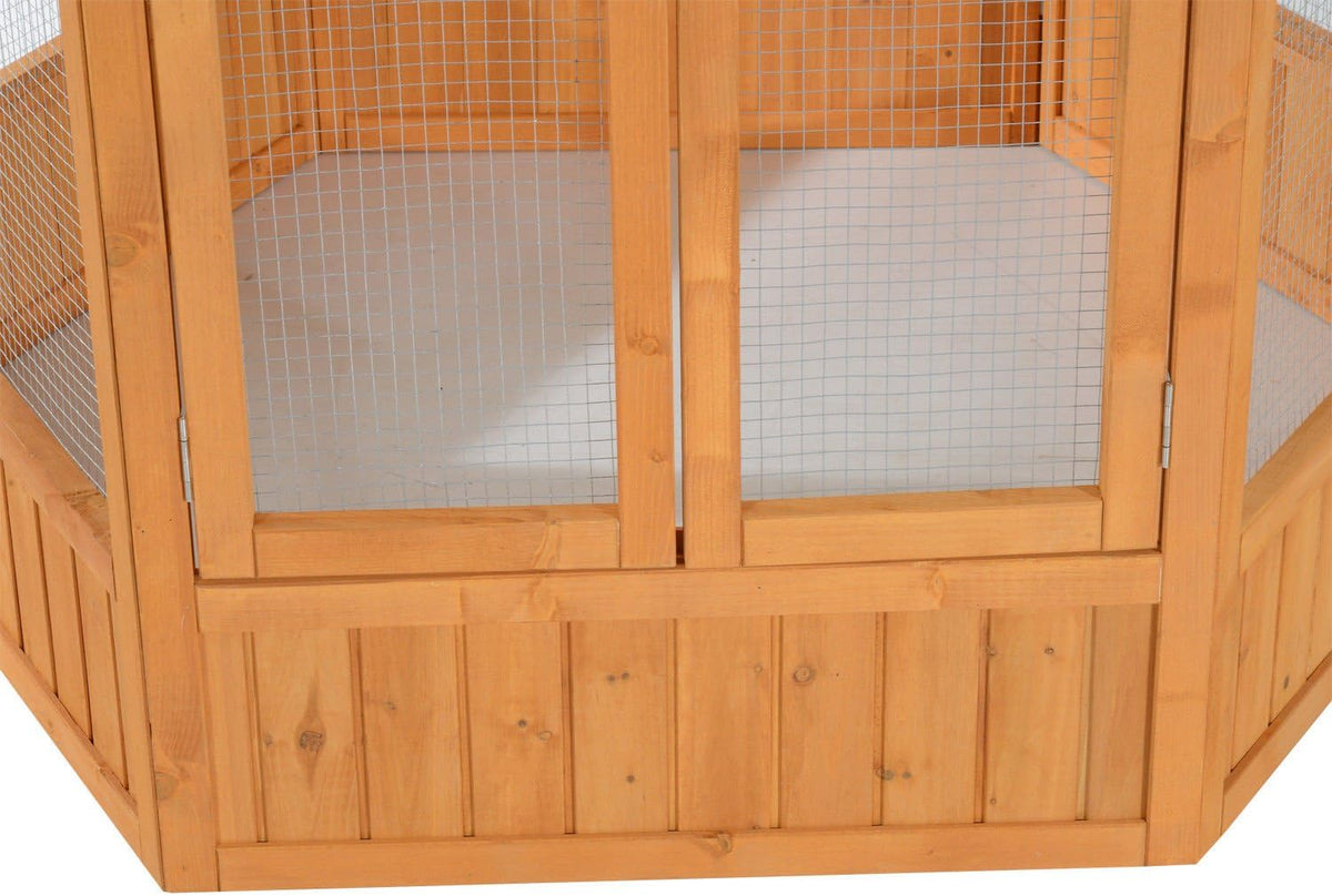 2025 Large Hexagonal Wooden Outdoor Aviary Bird Cage with Covered Roof -