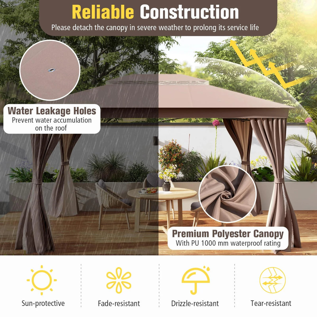 Tangkula 10x13 FT Metal Patio Gazebo with Mesh Netting & Privacy Curtains - Product image 3