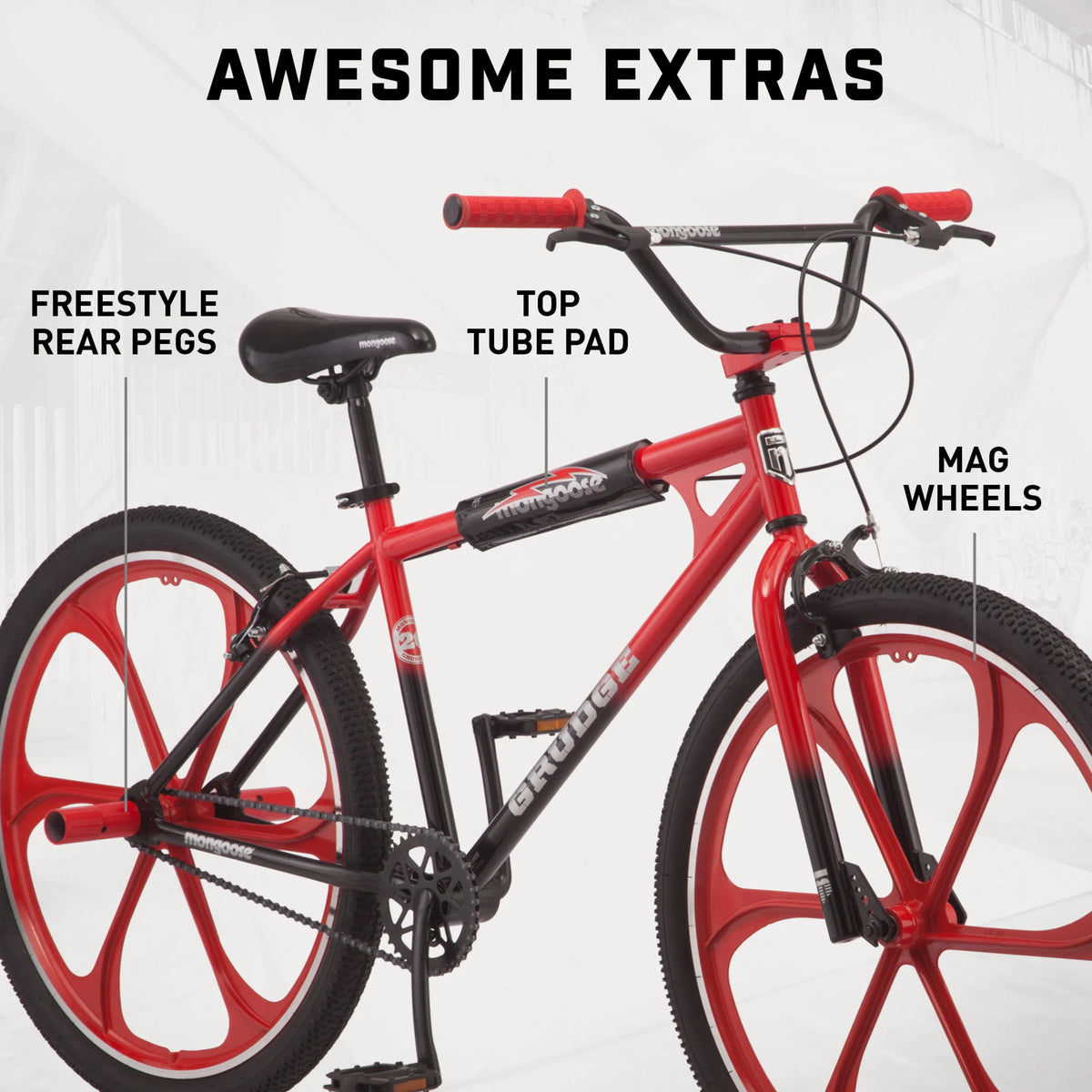 26 In. Grudge Mag BMX Freestyle Bike, Single Speed, Red / Black - Product image 4