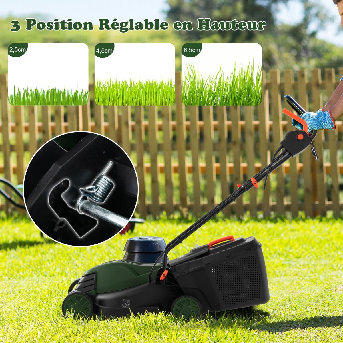 Corded Electric Lawn Mower 1500 W 4015 RPM Collection Box 35 L 3 Adjustable Height 25-65 MM Cutting Width 34 CM Green -
