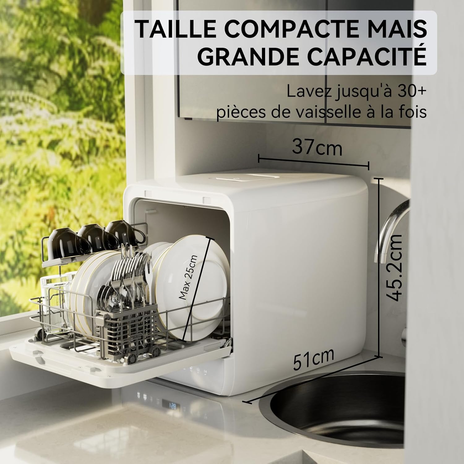 Hermitlux Mini Tabletop Dishwasher, 6+1 Washing Programs, 5 Place Settings and 5L Water Tank