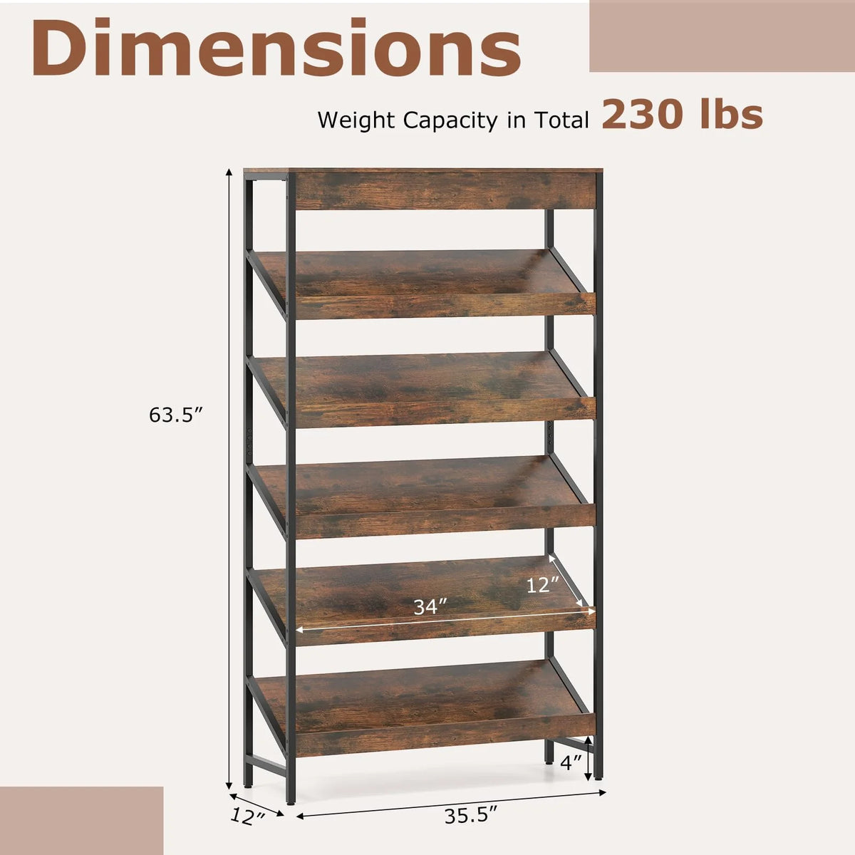 Tangkula 6-Tier Tall Freestanding Bookshelf with Angled Shelves for Home Office - Product image 2