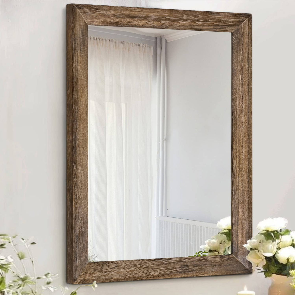 AAZZKANG Rustic Wood Mirror Rectangle Decorative Wall Mirror with Frame Bedroom Living Room Bathroom - Product image 1