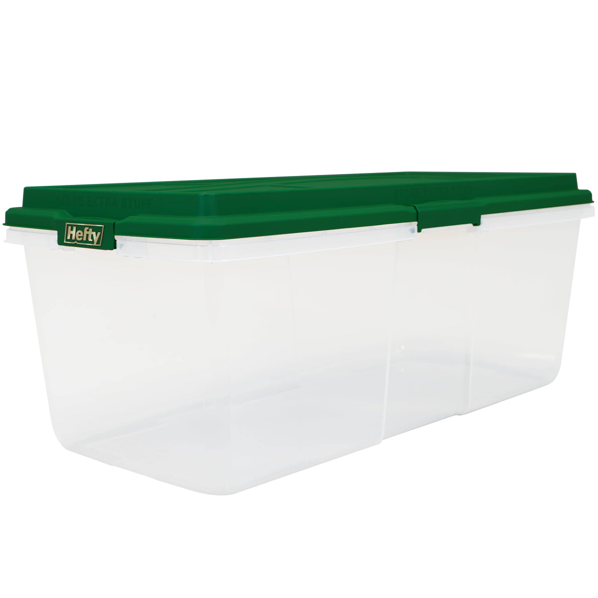 Hefty 113 qt Clear Plastic Holiday Latched Storage Bin, Green Lid - Product image 1
