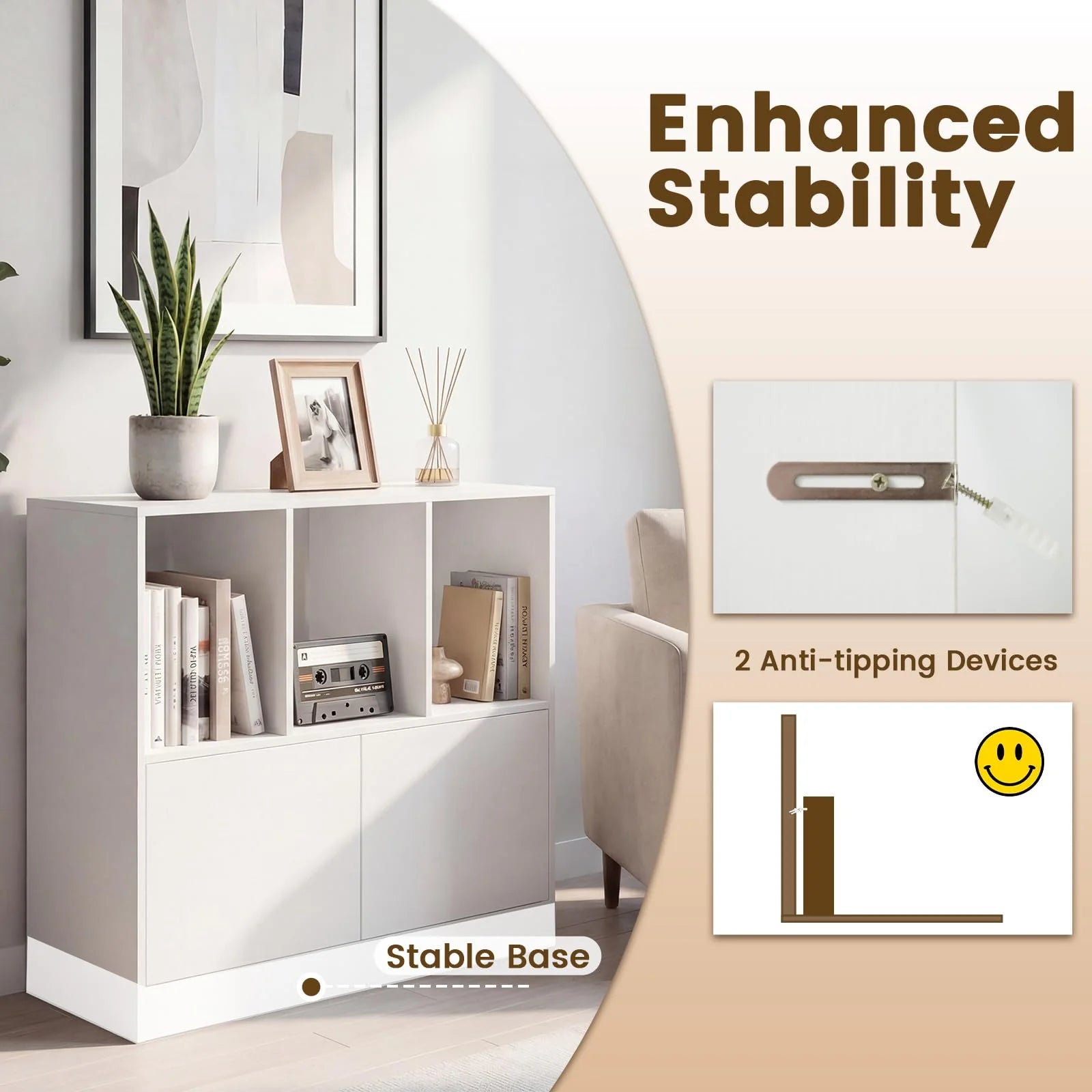 Tangkula 3-Cube Bookcase with Cabinet for Study Home Office Living Room - Product image 5