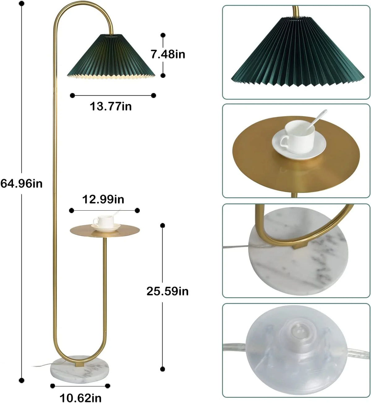 Modern Elegant with Tray Floor Lamp for Office Cafe Den Living Room Bedroom, Foot Switch and Brass/Gold Finish, Light Yellow Pleated Cloth Lampshade