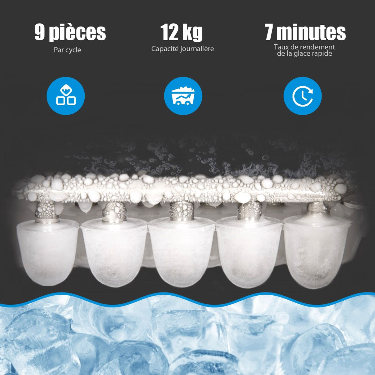 Ice Cube Machine 12KG/24H 2 Ice Cube Sizes 2.1L Tank 9pcs in 7 Minutes Shovel Removable Basket Countertop Home Red -