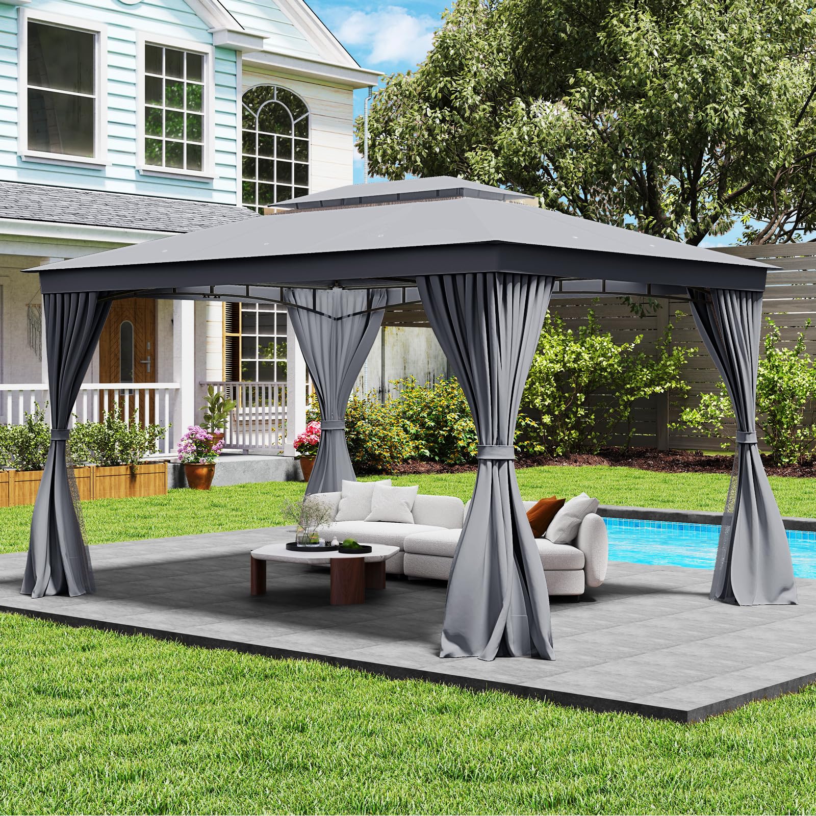 Tangkula 10x13 FT Metal Patio Gazebo with Mesh Netting & Privacy Curtains - Product image 10