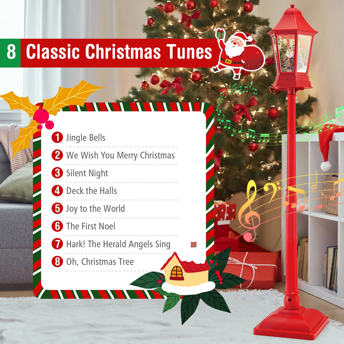 5.3 Ft Musical Christmas Street Lamp, 2-in-1 Lamp Post & Tabletop Lantern - Product image 6