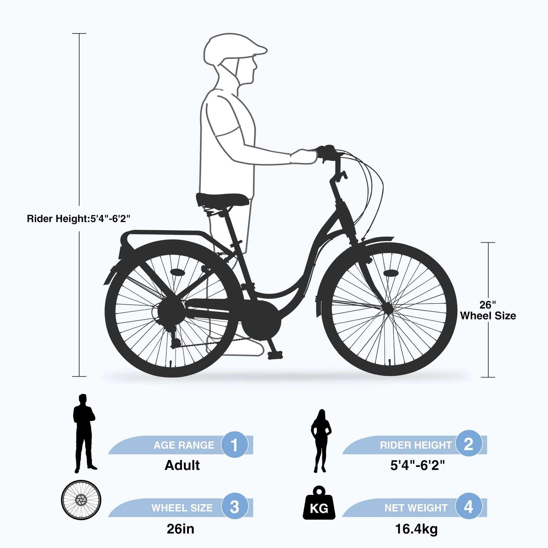 Aukfa 26" Cruiser Bike, 7 Speed Bicycle Hybrid Bikes for Women Girls Ladies, Arctic - Product image 6