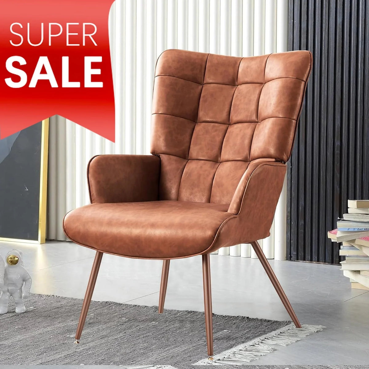 Unikome Livingroom Chair Modern Accent Chair, Faux Leather Wingback Accent Chair PU Leather Accent Chair - Product image 2
