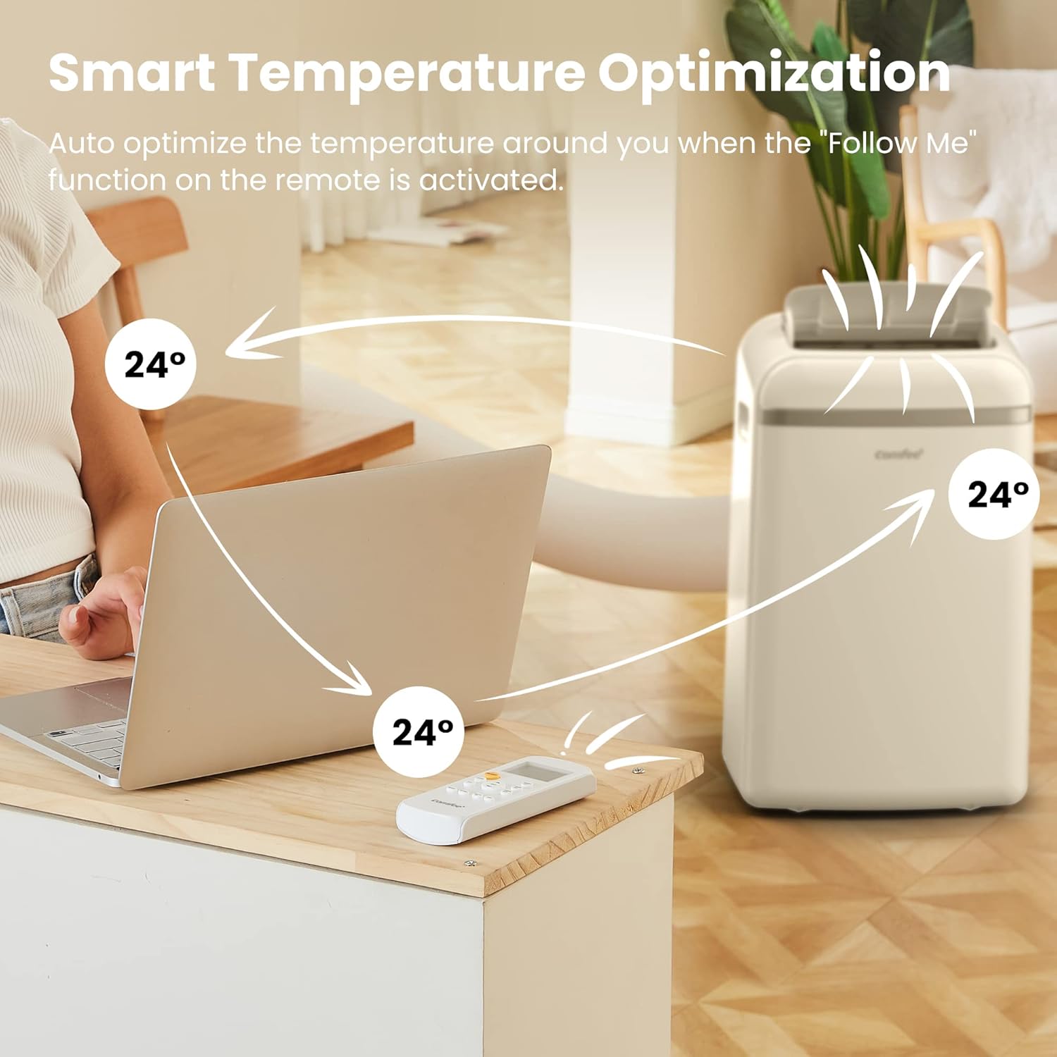 COMFEE' Mobile Air Conditioner 12000 BTU/H 3.5 kW, 3 Modes, Follow Me Function, Remote Control, for large rooms of 43㎡/117m³, Evacuation kit included, Natural refrigerant, PAC 12000