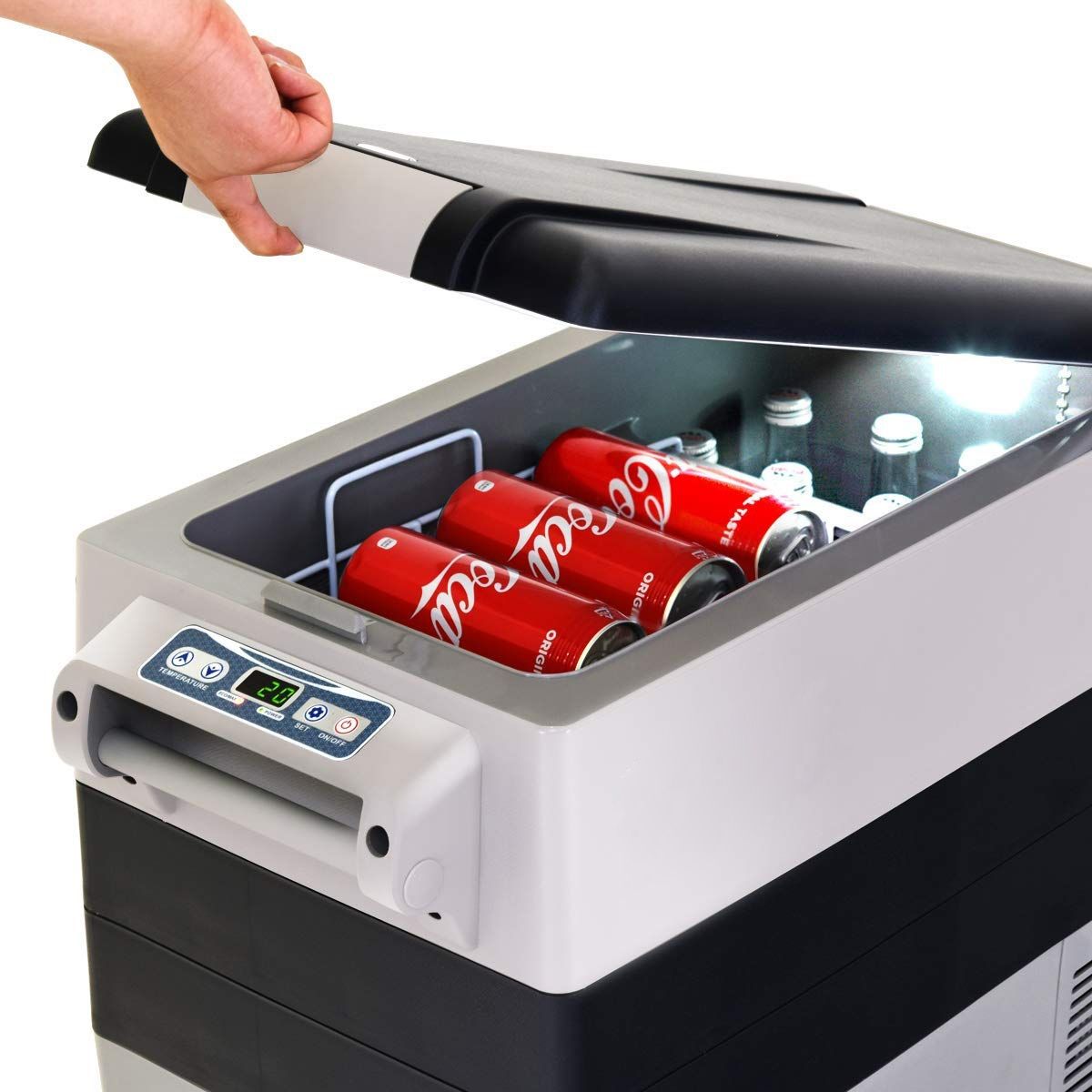 52l Car Fridge -20+10Mini Portable Fridge Lcd Screen Adapter 69x34.5x52.5cm Black+Grey -