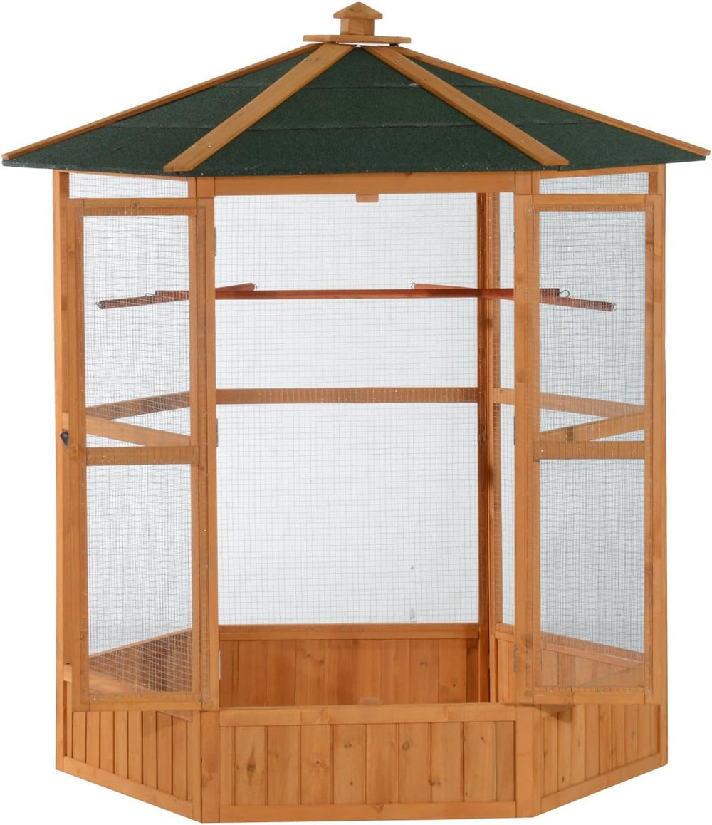 2025 Large Hexagonal Wooden Outdoor Aviary Bird Cage with Covered Roof
