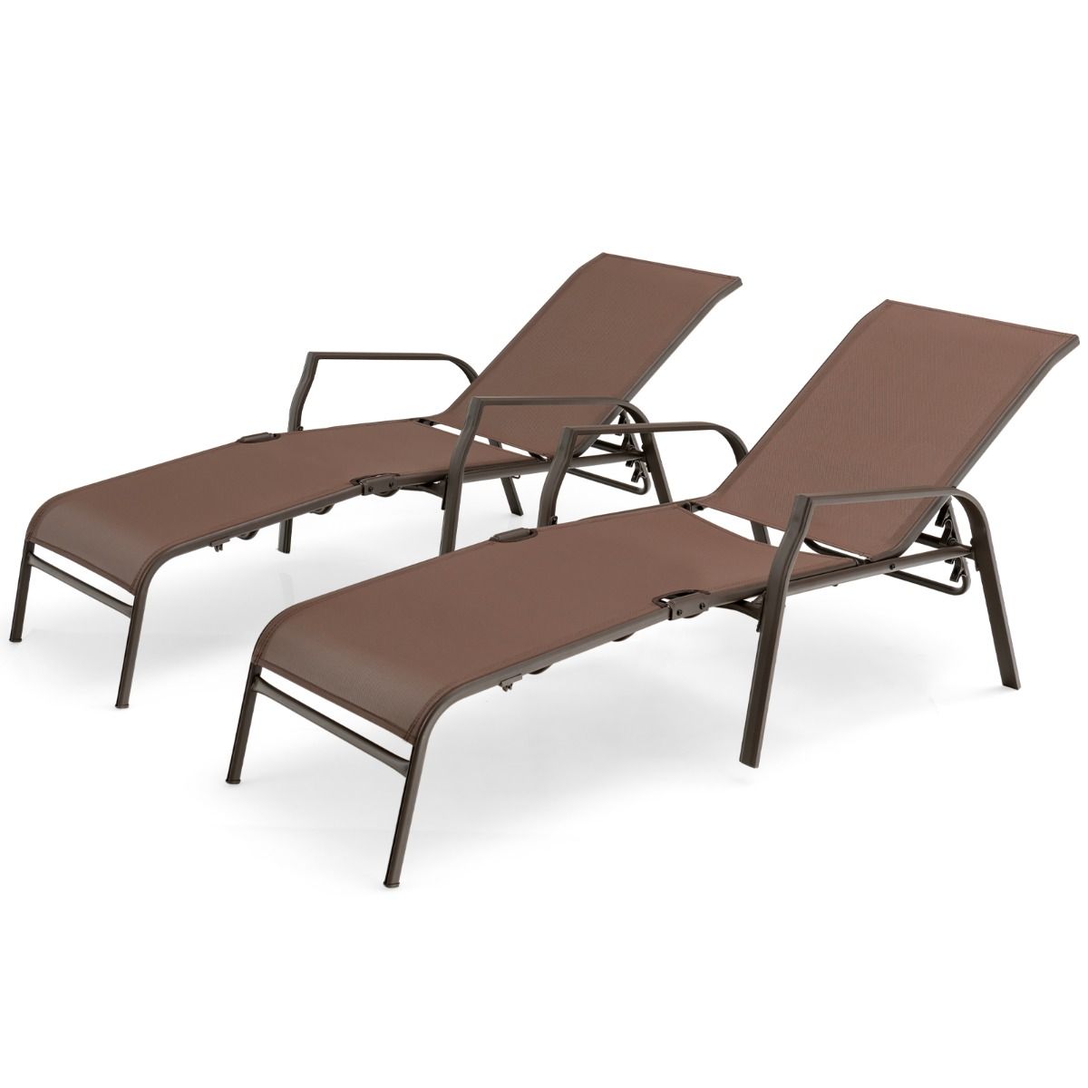 Set of 2 Deck Chairs with Adjustable Backrest Breathable Fabric Robust Steel Structure Max Load 150KG -