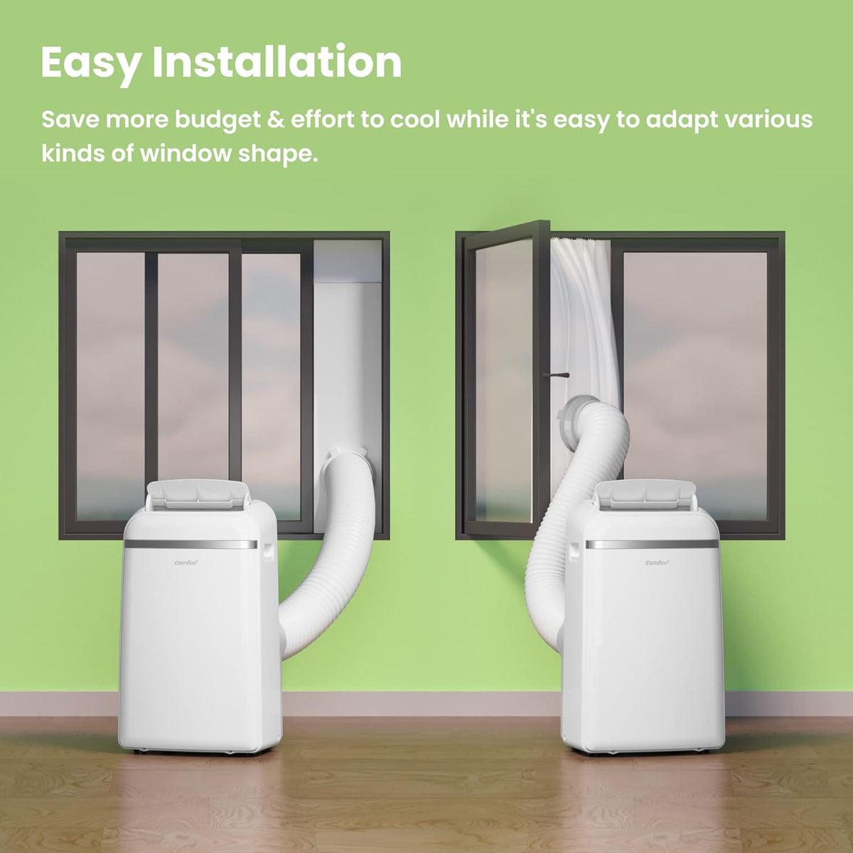 COMFEE' Mobile Air Conditioner 12000 BTU/H 3.5 kW, 3 Modes, Follow Me Function, Remote Control, for large rooms of 43㎡/117m³, Evacuation kit included, Natural refrigerant, PAC 12000