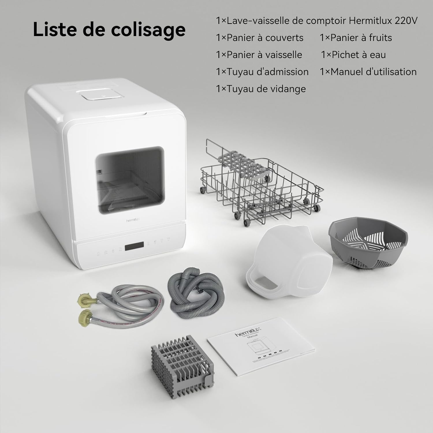 Hermitlux Mini Tabletop Dishwasher, 6+1 Washing Programs, 5 Place Settings and 5L Water Tank